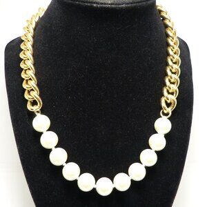 Kenneth Jay Lane Modern Pearl Strand and Curb Link Necklace